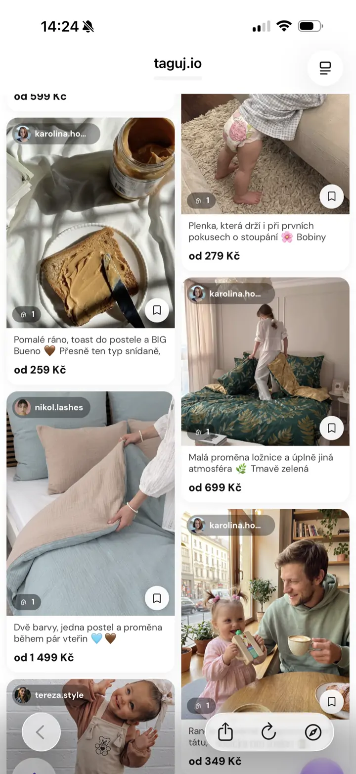 Aktuální nákupní feed aplikace Taguj